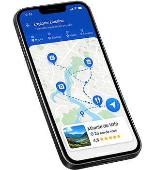 Celular com Mapa Interativo e Guia Falante da TourLive